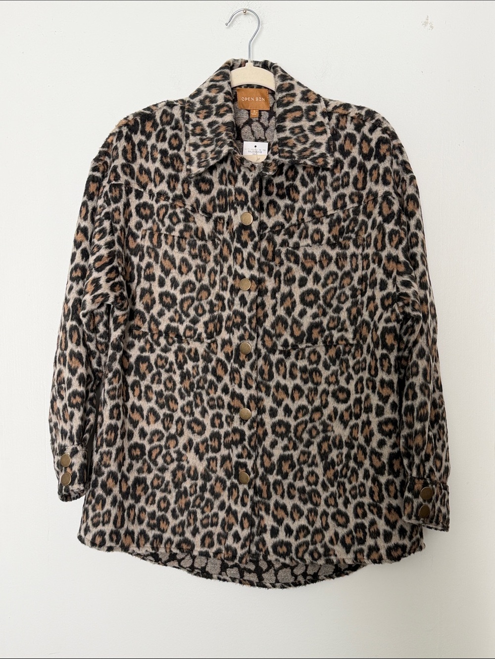 Buckle Black Brown Cheetah Ling Sleeve Button Front Shacket Small